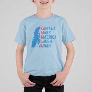 Harris Supporter T Shirt For Kid Make America Laugh Again Kamala Portrait TS11 Light Blue Print Your Wear