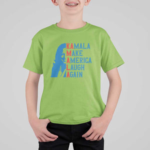 Harris Supporter T Shirt For Kid Make America Laugh Again Kamala Portrait TS11 Lime Print Your Wear