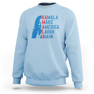 Harris Supporter Sweatshirt Make America Laugh Again Kamala Portrait TS11 Light Blue Print Your Wear