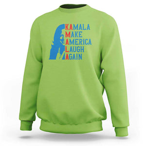 Harris Supporter Sweatshirt Make America Laugh Again Kamala Portrait TS11 Lime Print Your Wear