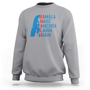 Harris Supporter Sweatshirt Make America Laugh Again Kamala Portrait TS11 Sport Gray Print Your Wear