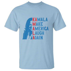 Harris Supporter T Shirt Make America Laugh Again Kamala Portrait TS11 Light Blue Print Your Wear