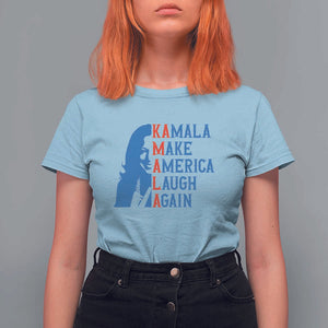 Harris Supporter T Shirt For Women Make America Laugh Again Kamala Portrait TS11 Light Blue Print Your Wear