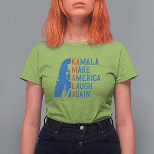 Harris Supporter T Shirt For Women Make America Laugh Again Kamala Portrait TS11 Lime Print Your Wear