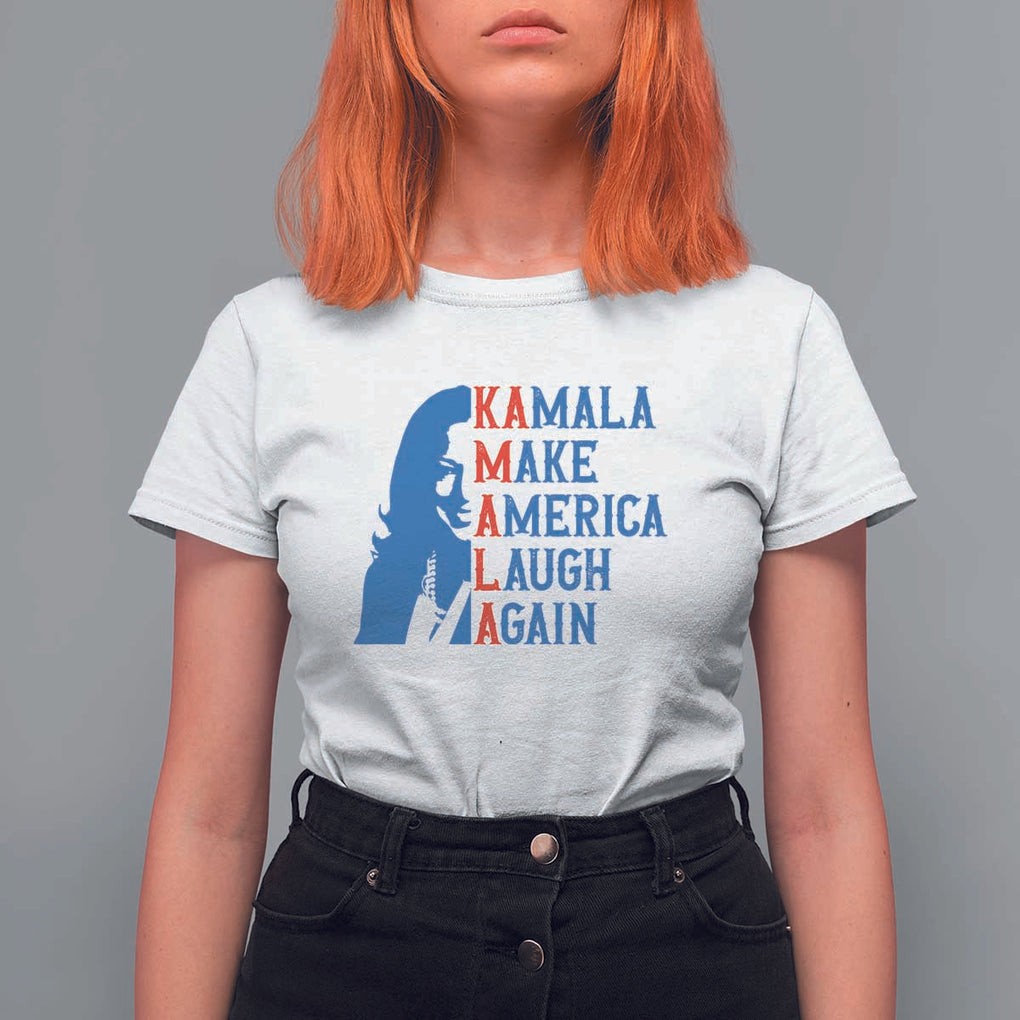 Harris Supporter T Shirt For Women Make America Laugh Again Kamala Portrait TS11 White Print Your Wear