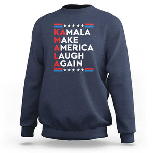 Harris Supporter Sweatshirt Make America Laugh Again Kamala American Star TS11 Navy Print Your Wear