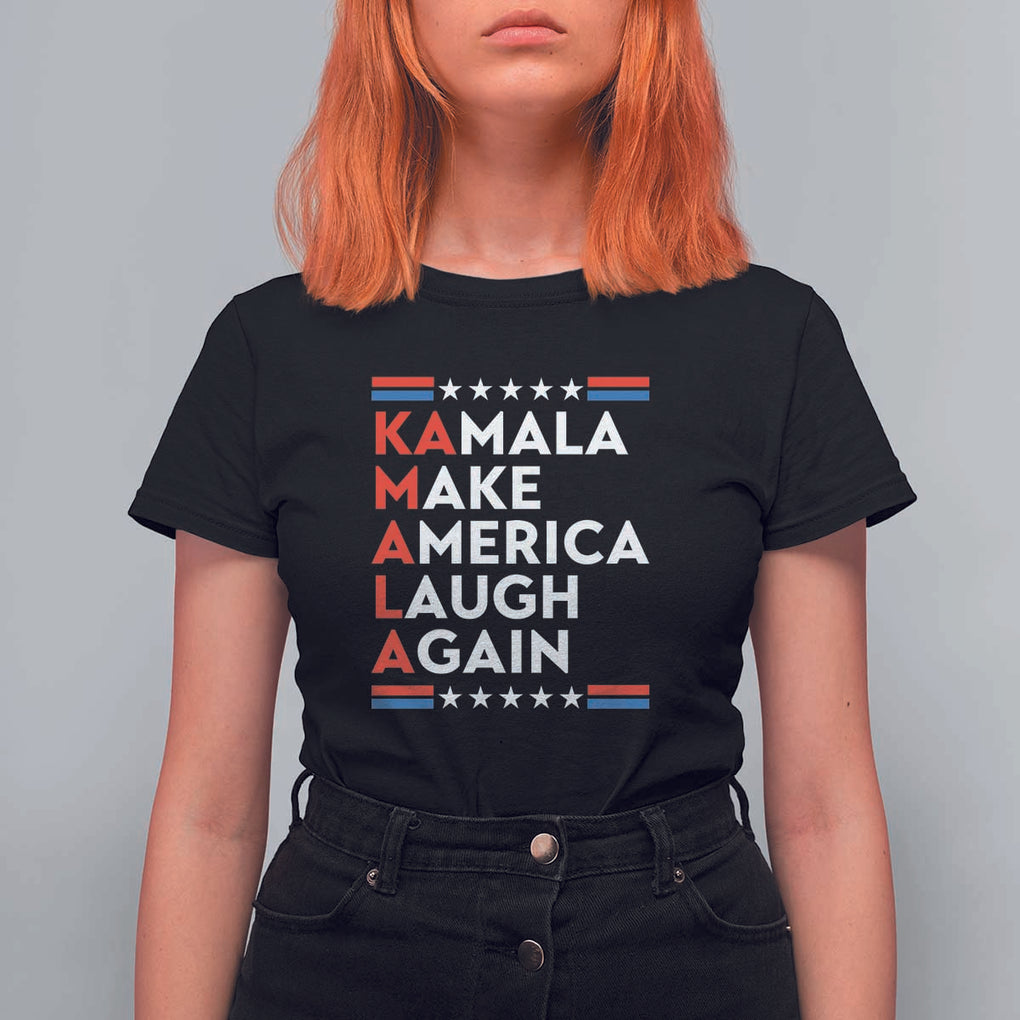 Harris Supporter T Shirt For Women Make America Laugh Again Kamala American Star TS11 Black Print Your Wear