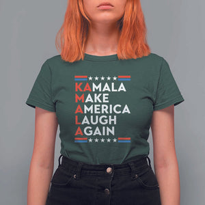 Harris Supporter T Shirt For Women Make America Laugh Again Kamala American Star TS11 Dark Forest Green Print Your Wear