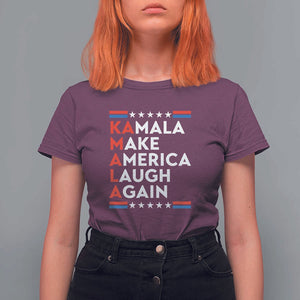 Harris Supporter T Shirt For Women Make America Laugh Again Kamala American Star TS11 Maroon Print Your Wear