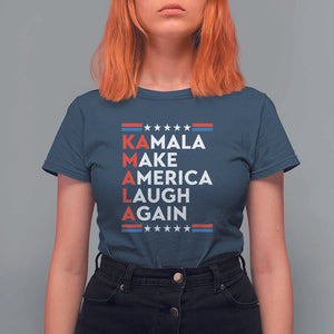 Harris Supporter T Shirt For Women Make America Laugh Again Kamala American Star TS11 Navy Print Your Wear