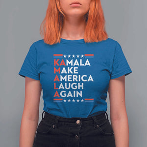 Harris Supporter T Shirt For Women Make America Laugh Again Kamala American Star TS11 Royal Blue Print Your Wear