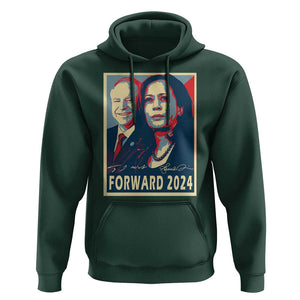 Harris Walz Hoodie Forward 2024 Not Going Back Signature Portraits TS11 Dark Forest Green Print Your Wear