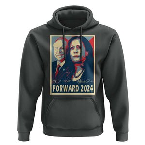 Harris Walz Hoodie Forward 2024 Not Going Back Signature Portraits TS11 Dark Heather Print Your Wear