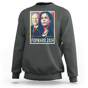 Harris Walz Sweatshirt Forward 2024 Not Going Back Signature Portraits TS11 Dark Heather Print Your Wear