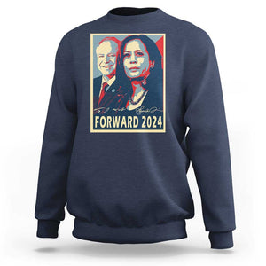 Harris Walz Sweatshirt Forward 2024 Not Going Back Signature Portraits TS11 Navy Print Your Wear