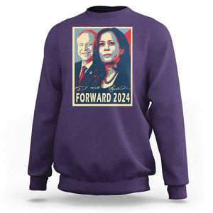 Harris Walz Sweatshirt Forward 2024 Not Going Back Signature Portraits TS11 Purple Print Your Wear