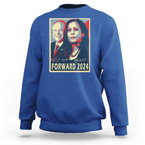 Harris Walz Sweatshirt Forward 2024 Not Going Back Signature Portraits TS11 Royal Blue Print Your Wear