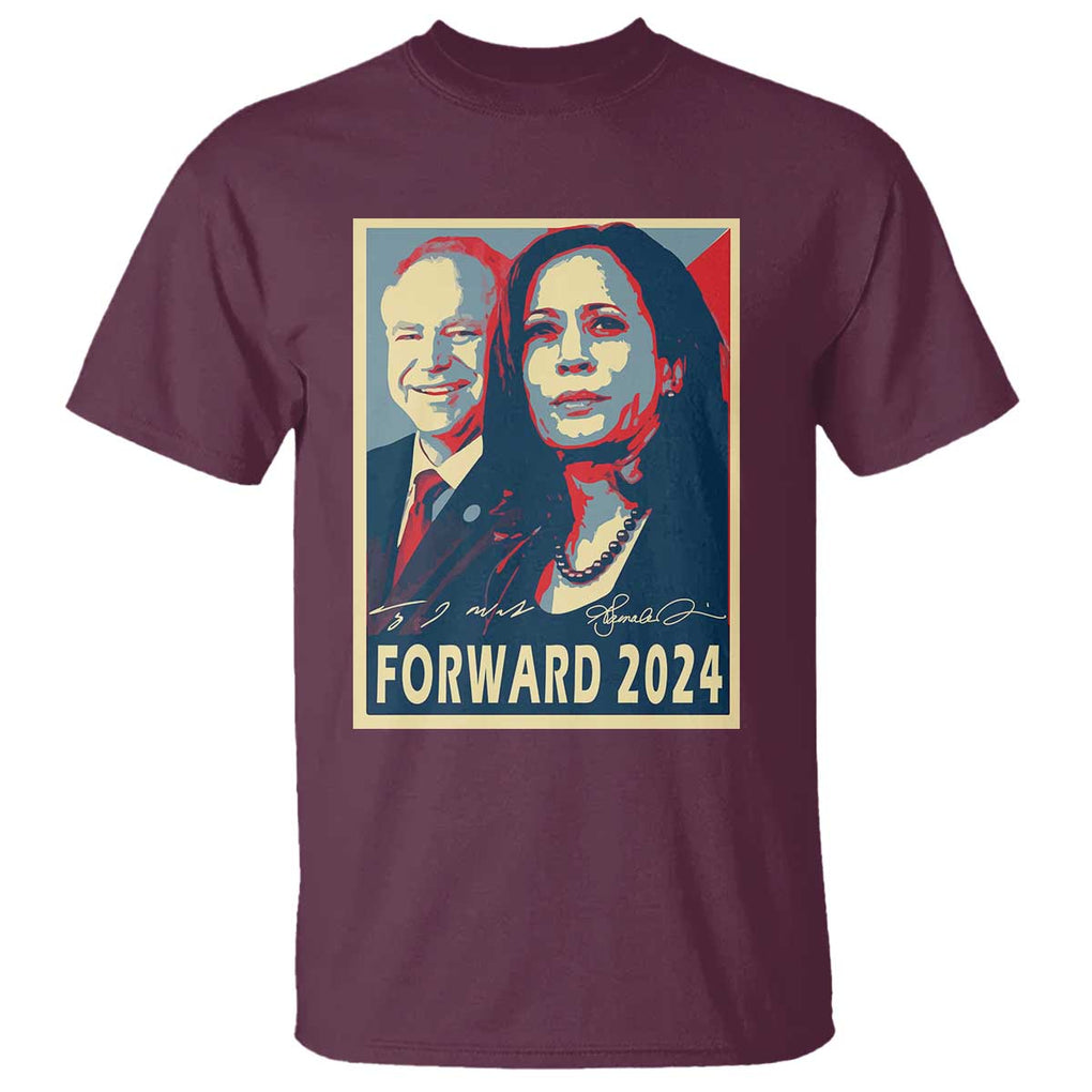 Harris Walz T Shirt Forward 2024 Not Going Back Signature Portraits TS11 Maroon Print Your Wear
