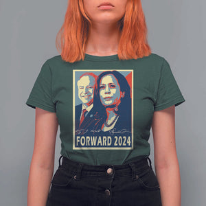 Harris Walz T Shirt For Women Forward 2024 Not Going Back Signature Portraits TS11 Dark Forest Green Print Your Wear