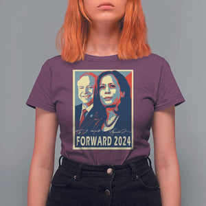 Harris Walz T Shirt For Women Forward 2024 Not Going Back Signature Portraits TS11 Maroon Print Your Wear