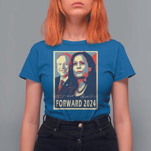 Harris Walz T Shirt For Women Forward 2024 Not Going Back Signature Portraits TS11 Royal Blue Print Your Wear