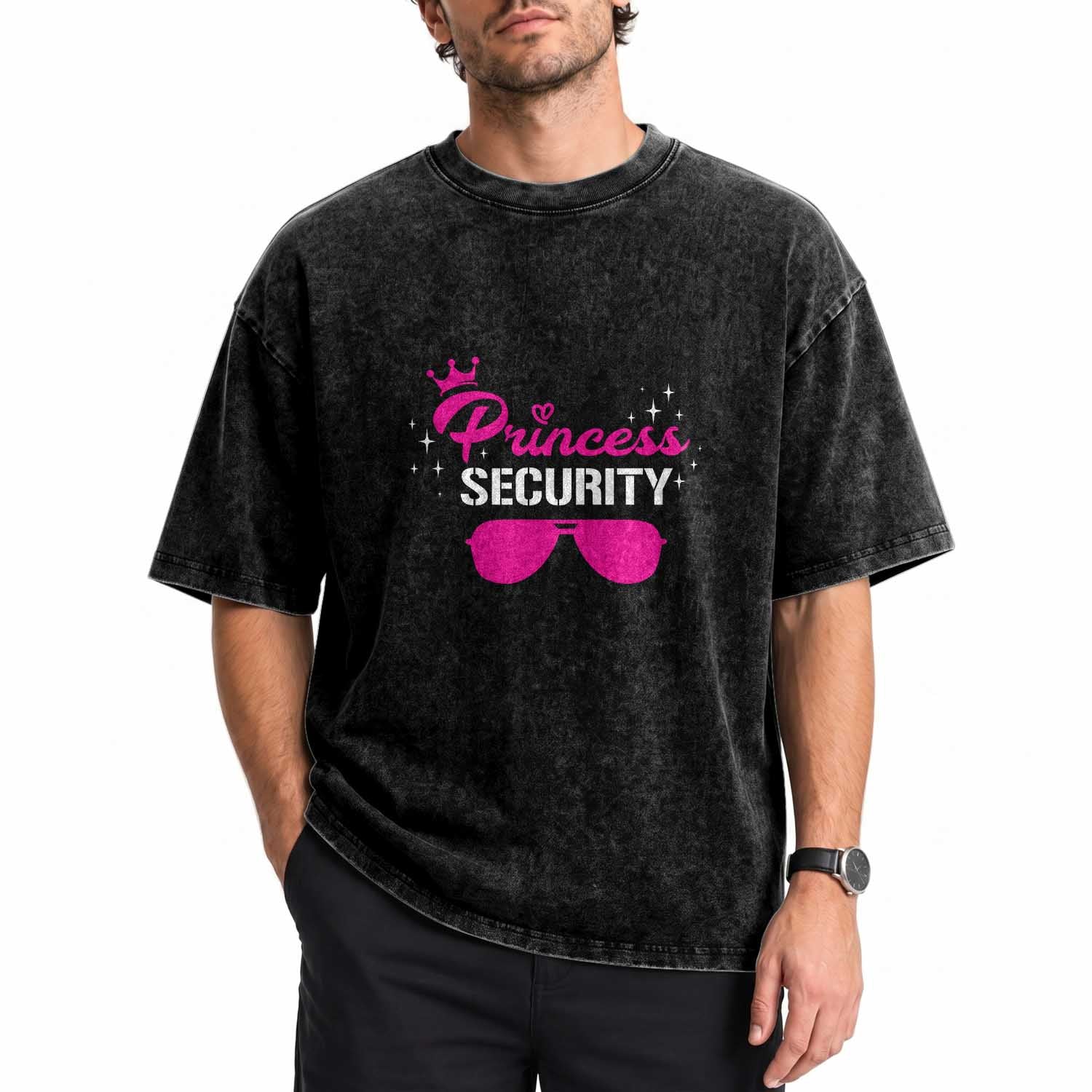 Halloween Dad Mom Washed Cotton T-Shirt Princess Security Pink Glasses Crown Star