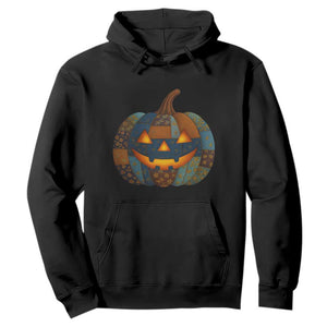 Halloween Blue Denim Patchwork Spooky Pumpkin Hoodie TS11 Black Print Your Wear