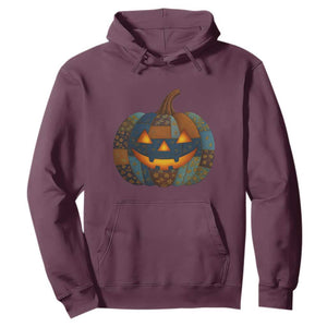 Halloween Blue Denim Patchwork Spooky Pumpkin Hoodie TS11 Maroon Print Your Wear