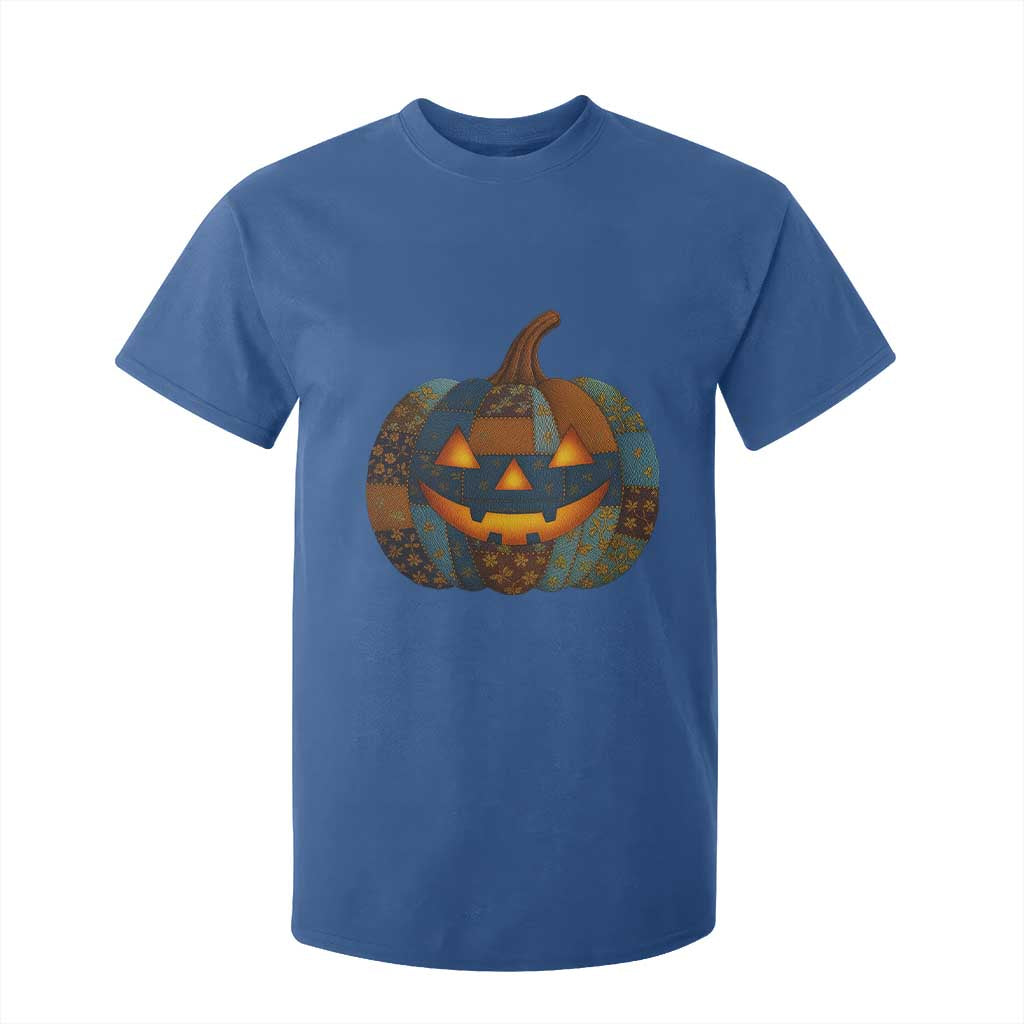 Halloween Blue Denim Patchwork Spooky Pumpkin T Shirt For Kid TS11 Royal Blue Print Your Wear
