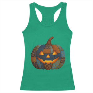 Halloween Blue Denim Patchwork Spooky Pumpkin Racerback Tank Top TS11 Irish Green Print Your Wear