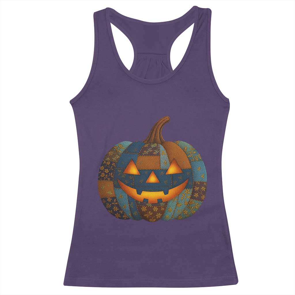 Halloween Blue Denim Patchwork Spooky Pumpkin Racerback Tank Top TS11 Purple Print Your Wear