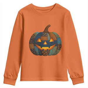 Halloween Blue Denim Patchwork Spooky Pumpkin Youth Sweatshirt TS11 Orange Print Your Wear