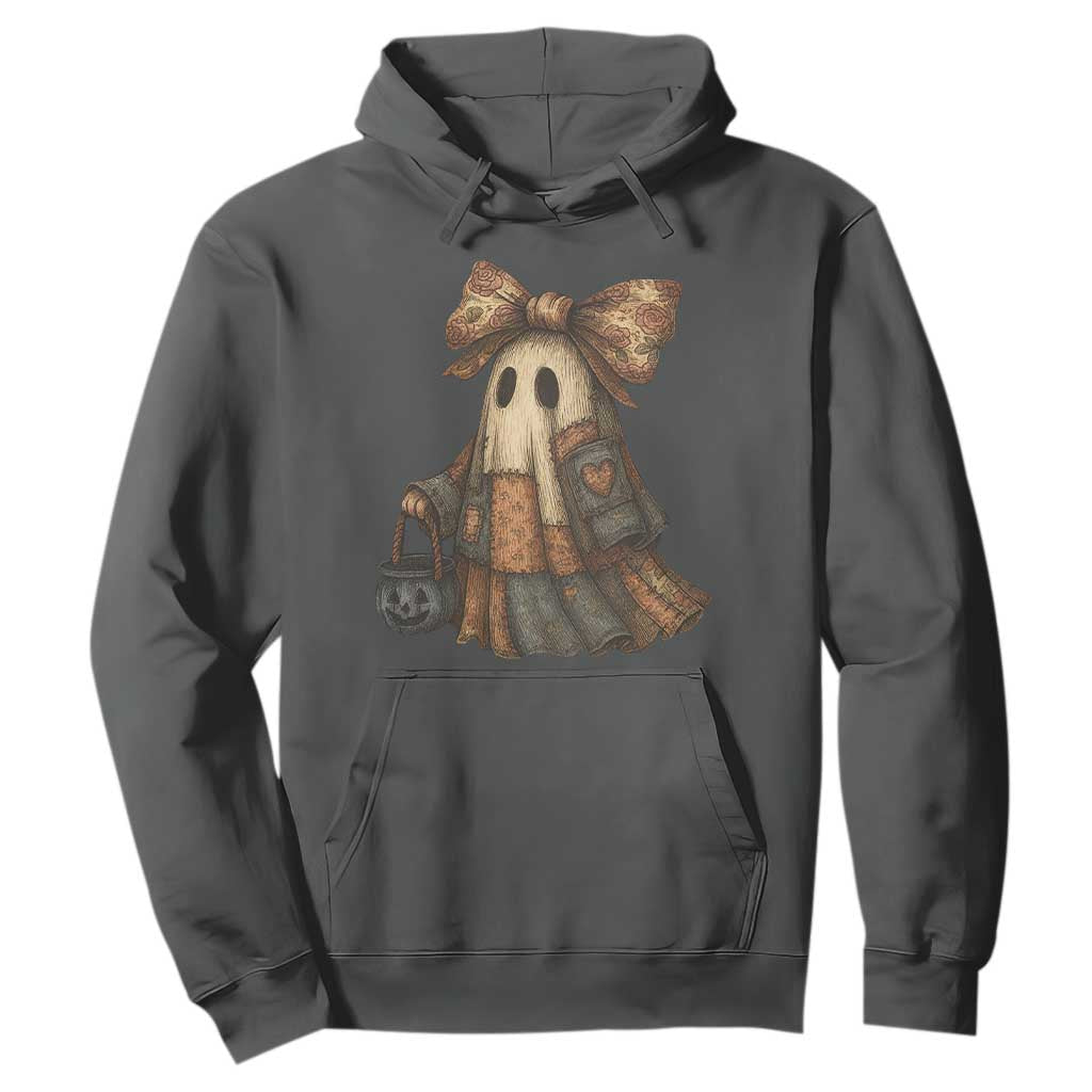 Halloween Vintage Denim Patchwork Spooky Ghost Coquette Hoodie TS11 Dark Heather Print Your Wear