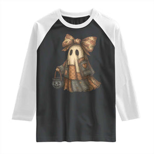 Halloween Vintage Denim Patchwork Spooky Ghost Coquette Raglan Shirt TS11 Black White Print Your Wear