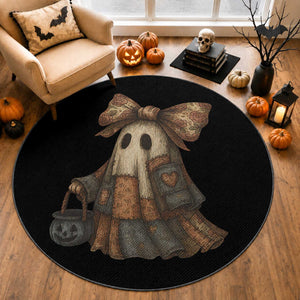 Halloween Vintage Denim Patchwork Spooky Ghost Coquette Round Rug