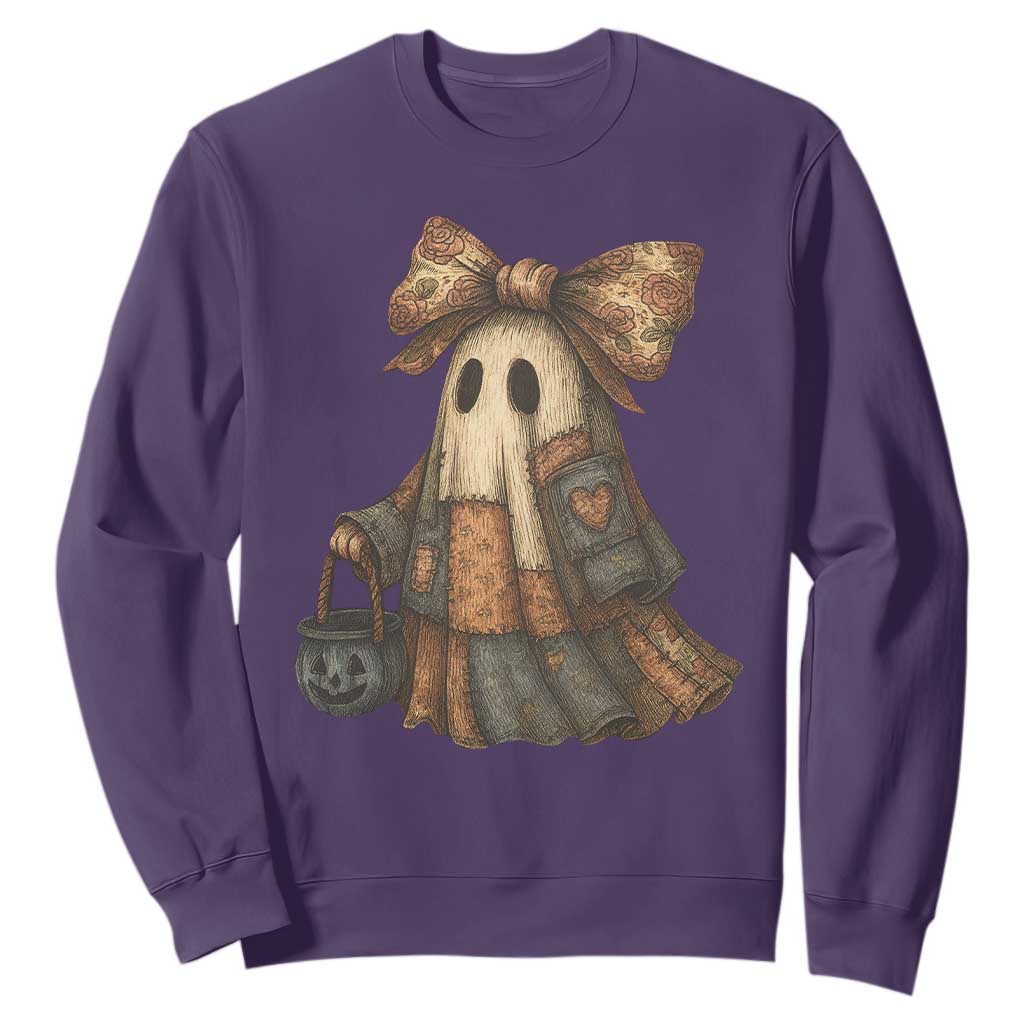 Halloween Vintage Denim Patchwork Spooky Ghost Coquette Sweatshirt TS11 Purple Print Your Wear