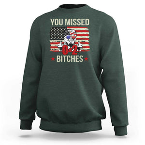 Trump Support Sweatshirt You Missed Bitches 0 2 Score American Flag Sunglasses TS11 Dark Forest Green Print Your Wear