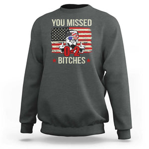 Trump Support Sweatshirt You Missed Bitches 0 2 Score American Flag Sunglasses TS11 Dark Heather Print Your Wear