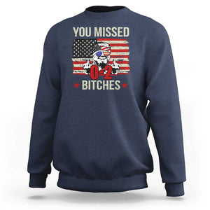 Trump Support Sweatshirt You Missed Bitches 0 2 Score American Flag Sunglasses TS11 Navy Print Your Wear