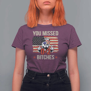 Trump Support T Shirt For Women You Missed Bitches 0 2 Score American Flag Sunglasses TS11 Maroon Print Your Wear