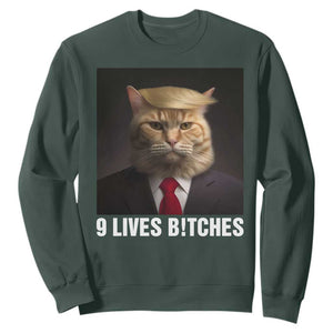 Funny Trump Supporter Sweatshirt 9 Lives Bitches Cat Trump Blond Hair You Missed TS11 Dark Forest Green Print Your Wear