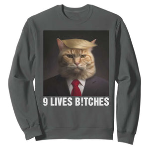 Funny Trump Supporter Sweatshirt 9 Lives Bitches Cat Trump Blond Hair You Missed TS11 Dark Heather Print Your Wear