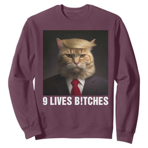 Funny Trump Supporter Sweatshirt 9 Lives Bitches Cat Trump Blond Hair You Missed TS11 Maroon Print Your Wear