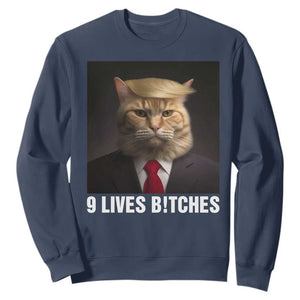 Funny Trump Supporter Sweatshirt 9 Lives Bitches Cat Trump Blond Hair You Missed TS11 Navy Print Your Wear