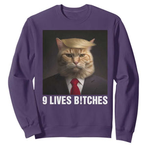 Funny Trump Supporter Sweatshirt 9 Lives Bitches Cat Trump Blond Hair You Missed TS11 Purple Print Your Wear