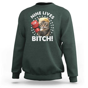 Funny Trump Sweatshirt Nine Lives Bitch Cat Trump Blond Hair Boxing TS11 Dark Forest Green Print Your Wear