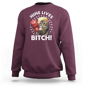 Funny Trump Sweatshirt Nine Lives Bitch Cat Trump Blond Hair Boxing TS11 Maroon Print Your Wear