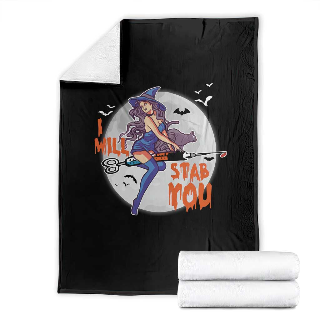 Funny Halloween Nurse Throw Blanket I Will Stab You Witch Nursing