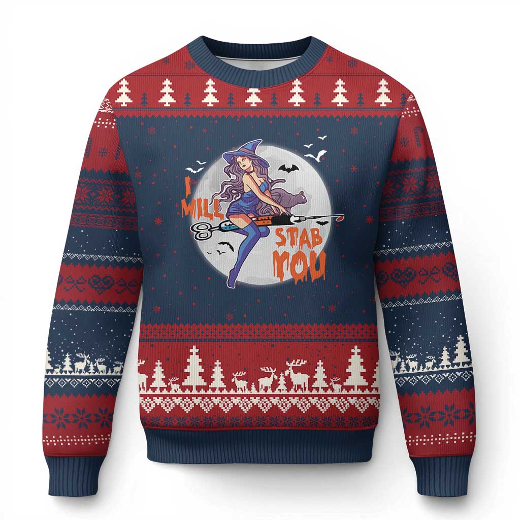 Funny Halloween Nurse Ugly Christmas Sweater I Will Stab You Witch Nursing