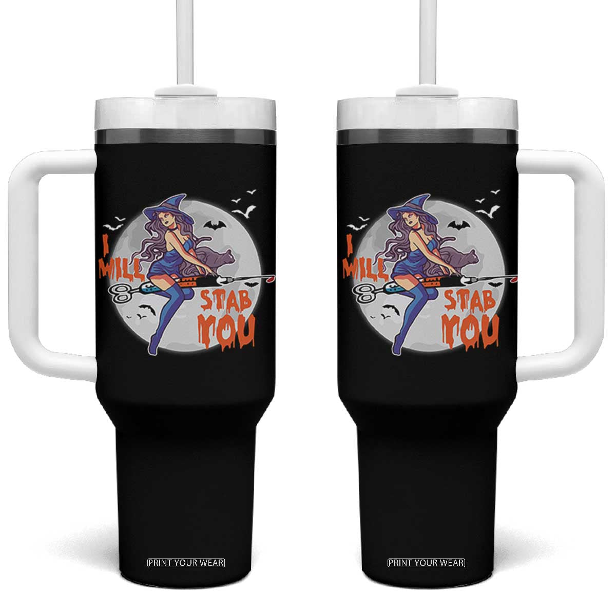 Funny Halloween Nurse Tumbler With Handle I Will Stab You Witch Nursing